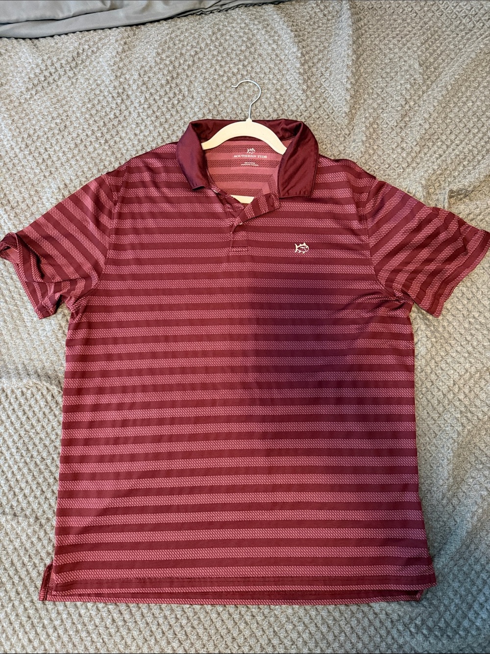 Southern Tide Maroon Striped Performance Polo